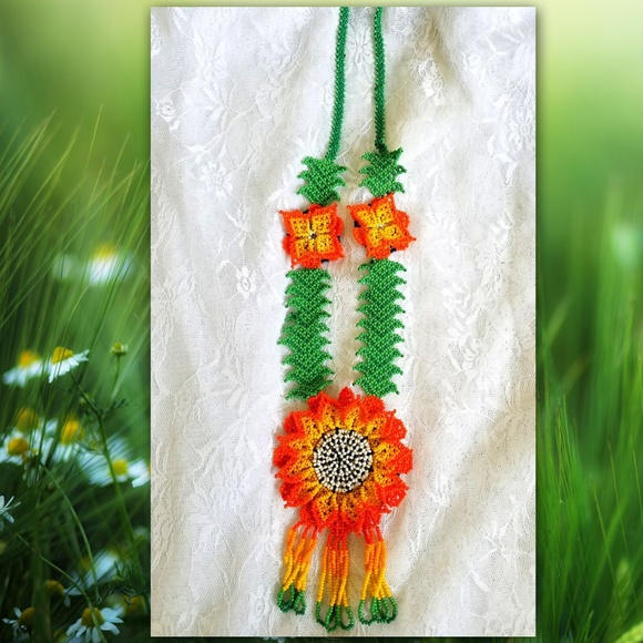 ✿Orange&Green Handmade 3DFlower Necklace Sunflower - Picture 4 of 6
